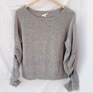 ROI Heather Grey Cashmere Ruched Sleeve Sweater XS